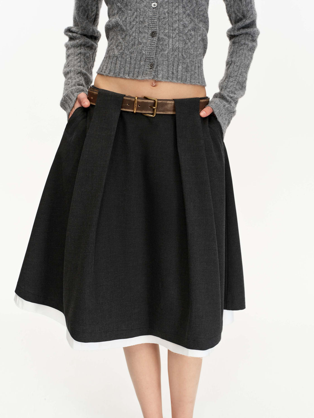 Pleated Half Skirt With Belt Loops