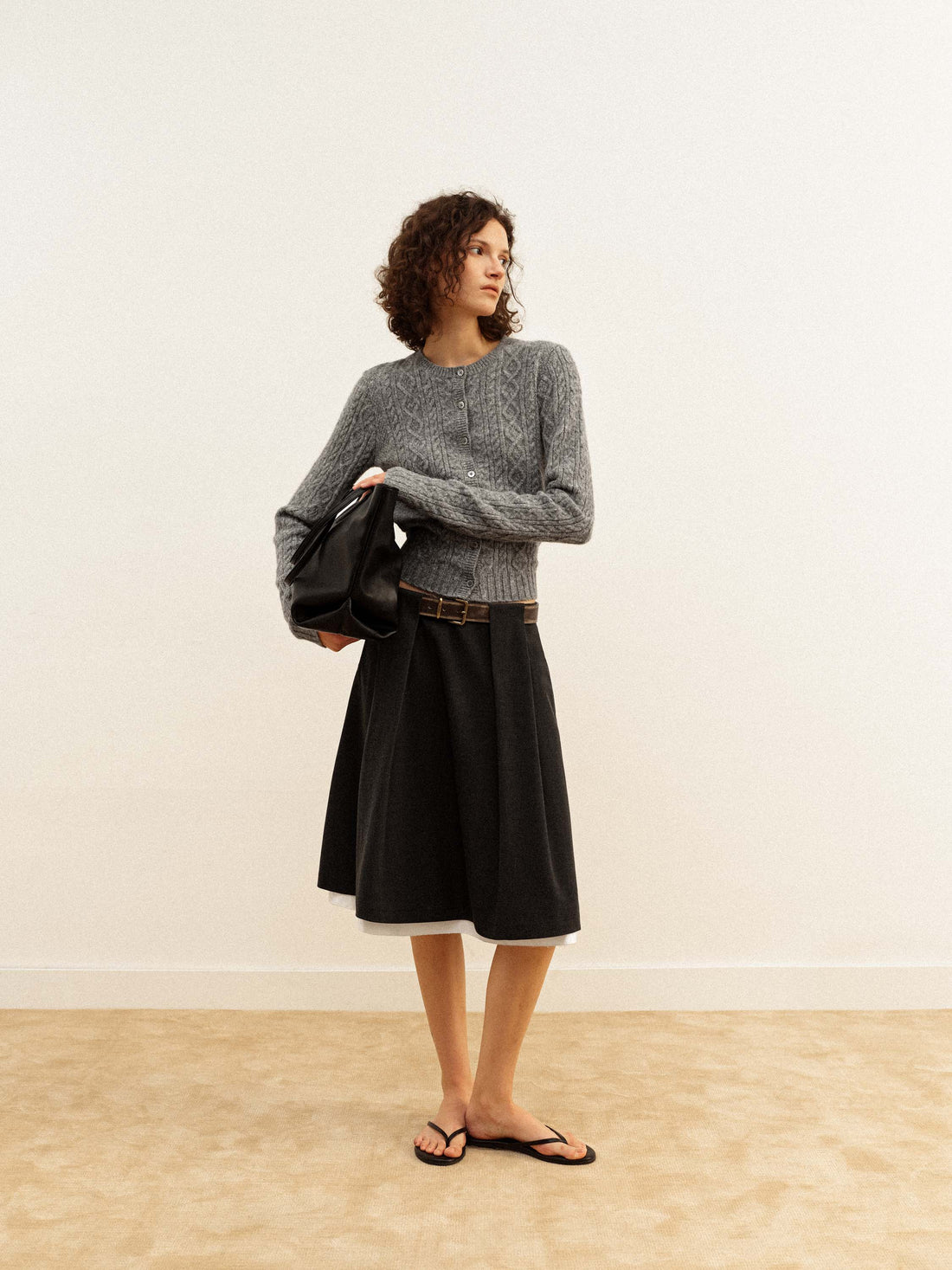 Contrast-Waist A-Line Maxi Skirt