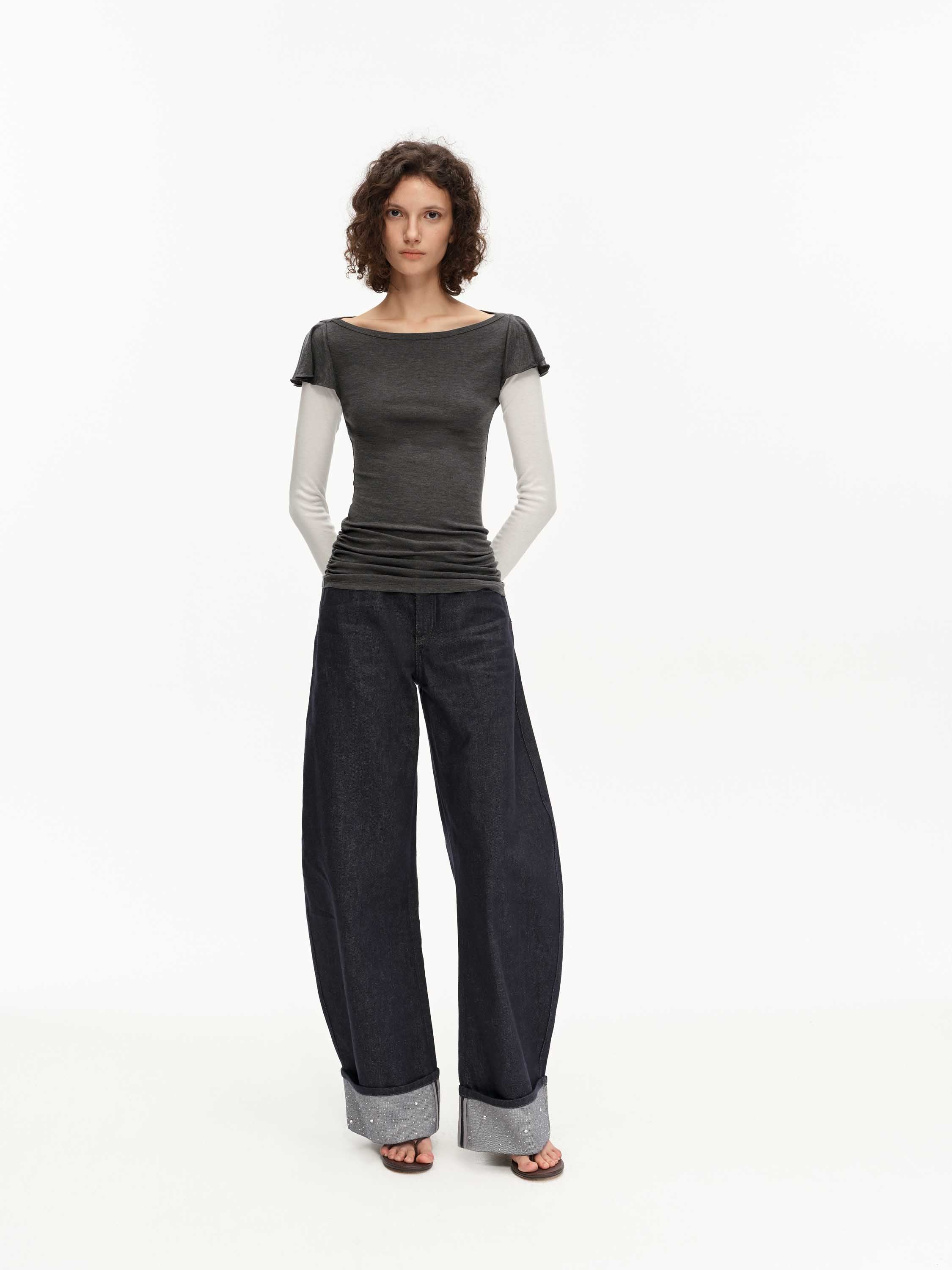 Silk-Blend Flutter Sleeve Top