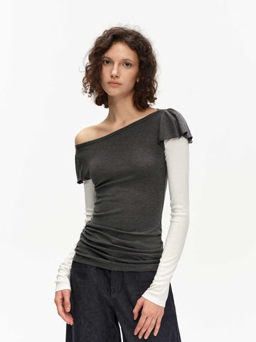 Silk-Blend Flutter Sleeve Top