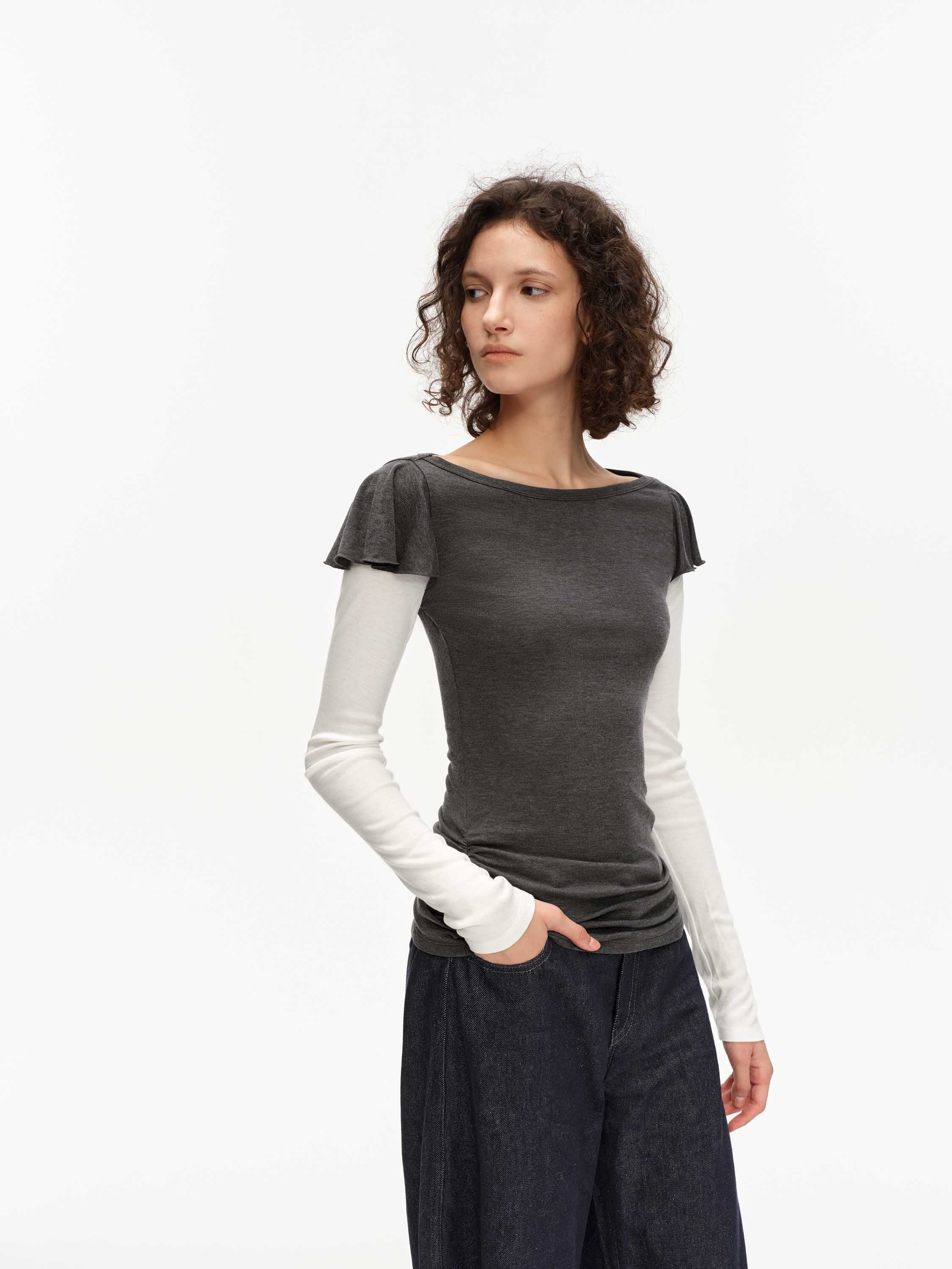 Silk-Blend Flutter Sleeve Top