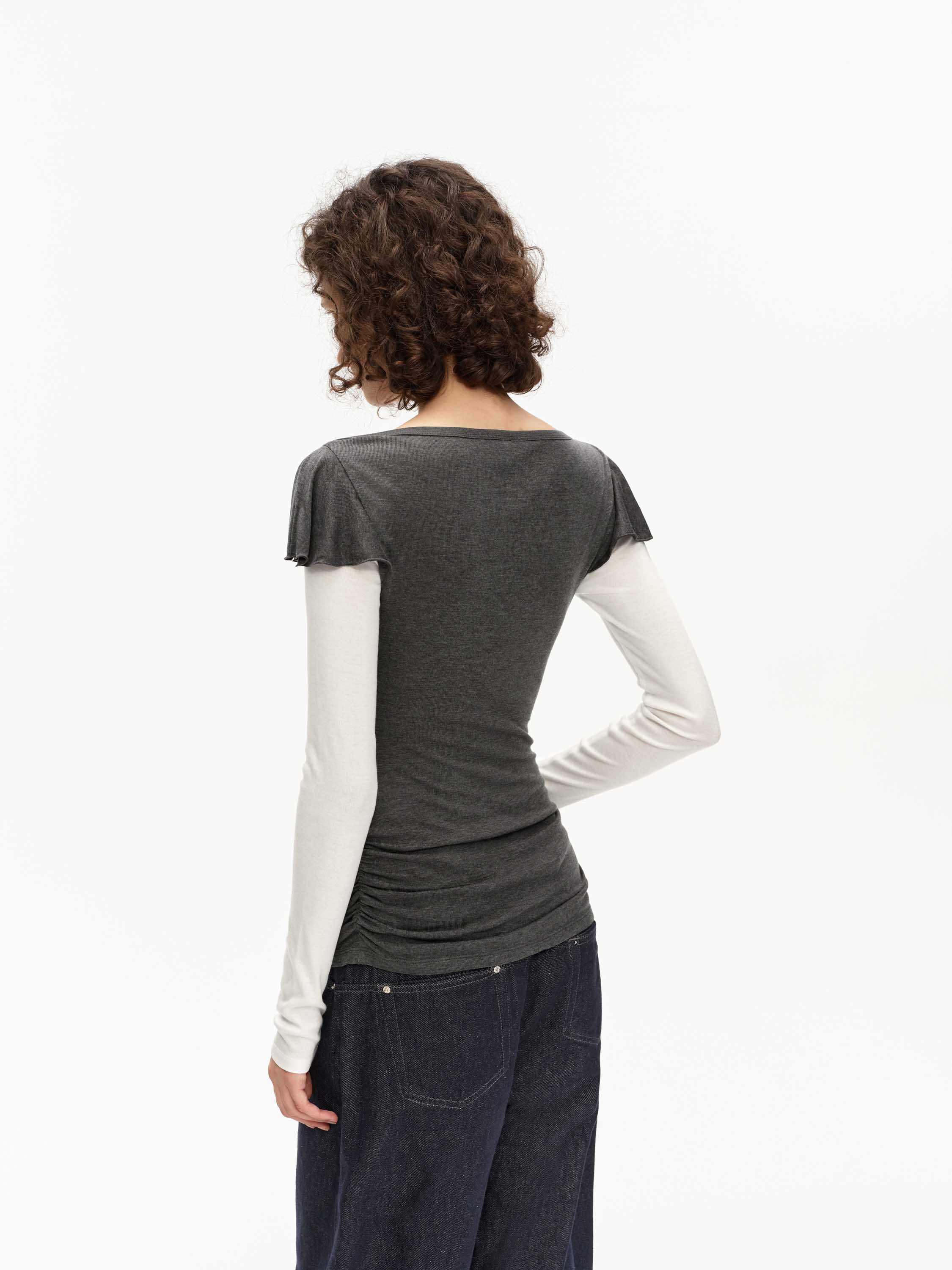 Silk-Blend Flutter Sleeve Top