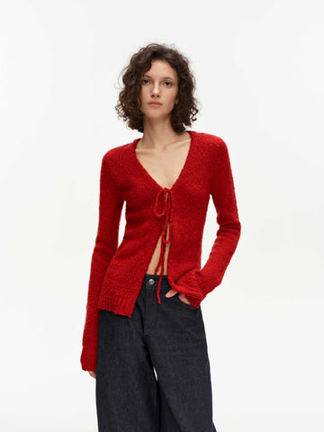 Wool-Blend Bow-Tie Cardigan