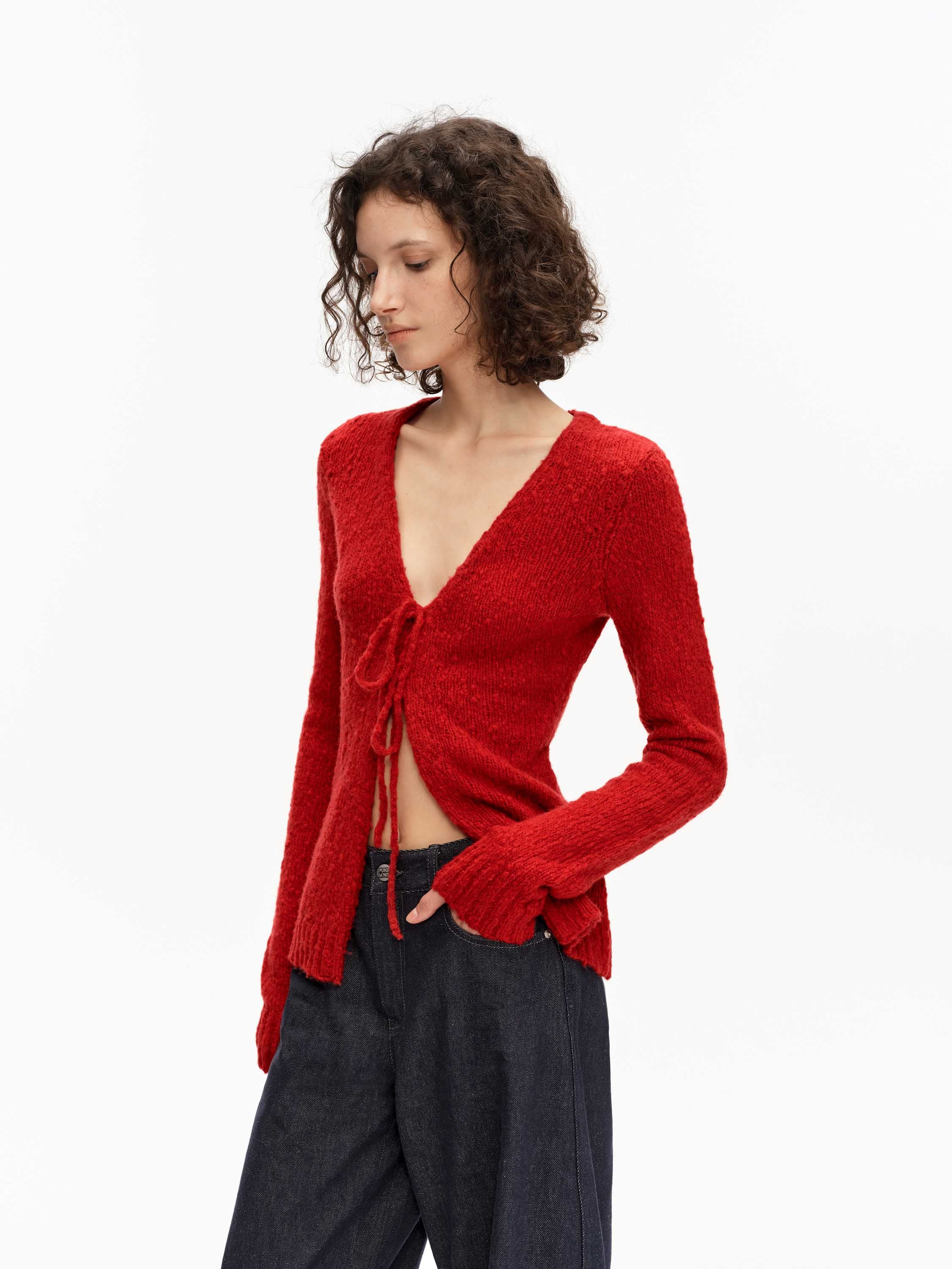 Wool-Blend Bow-Tie Cardigan