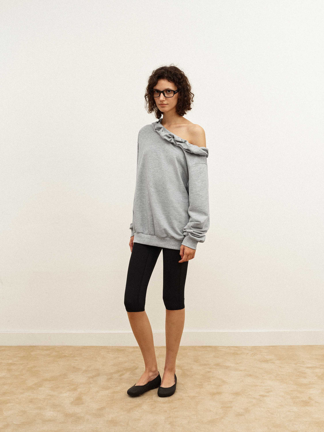 Off-Shoulder Ruffle Sweatshirt