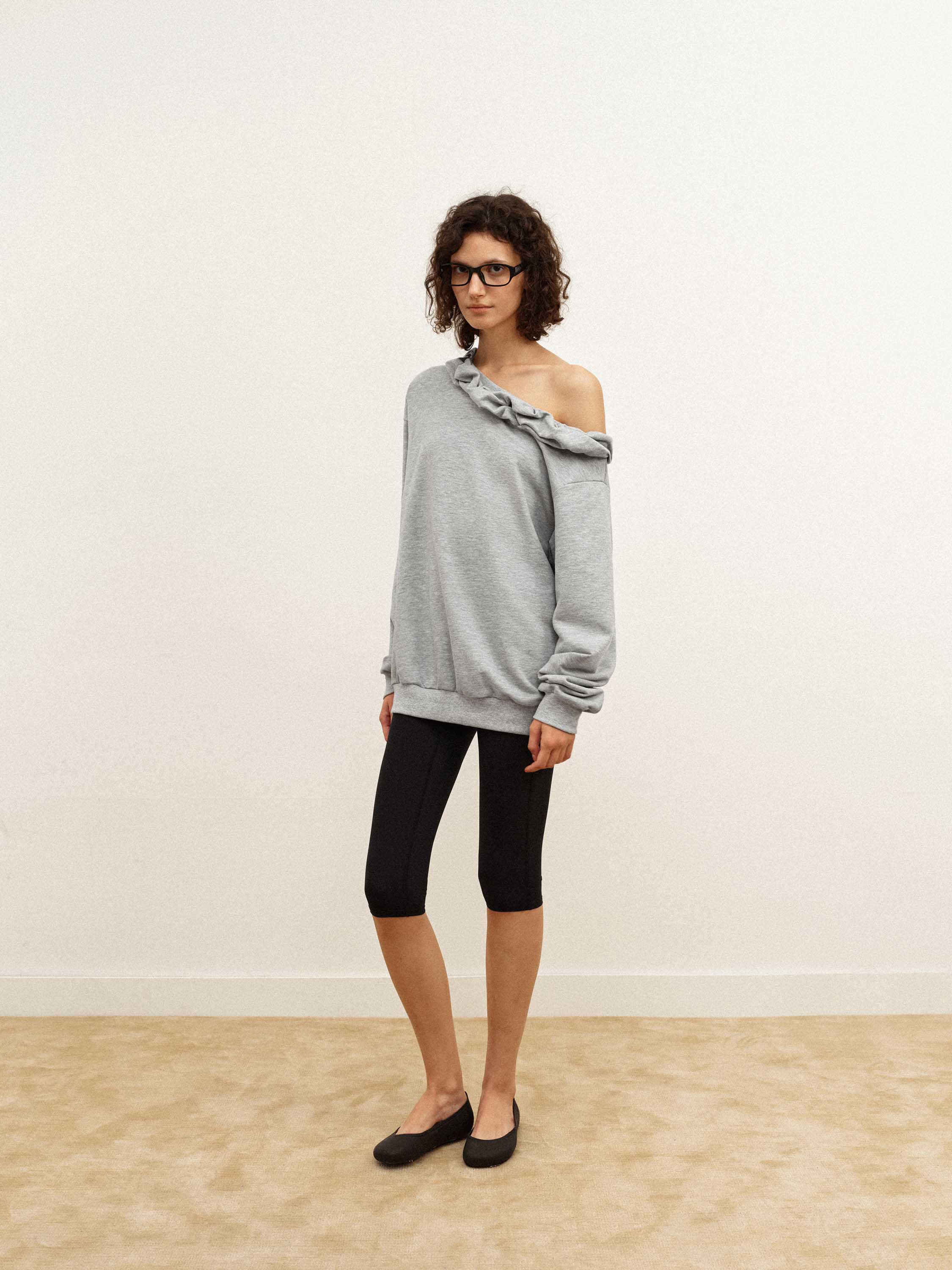 Off-Shoulder Ruffle Sweatshirt