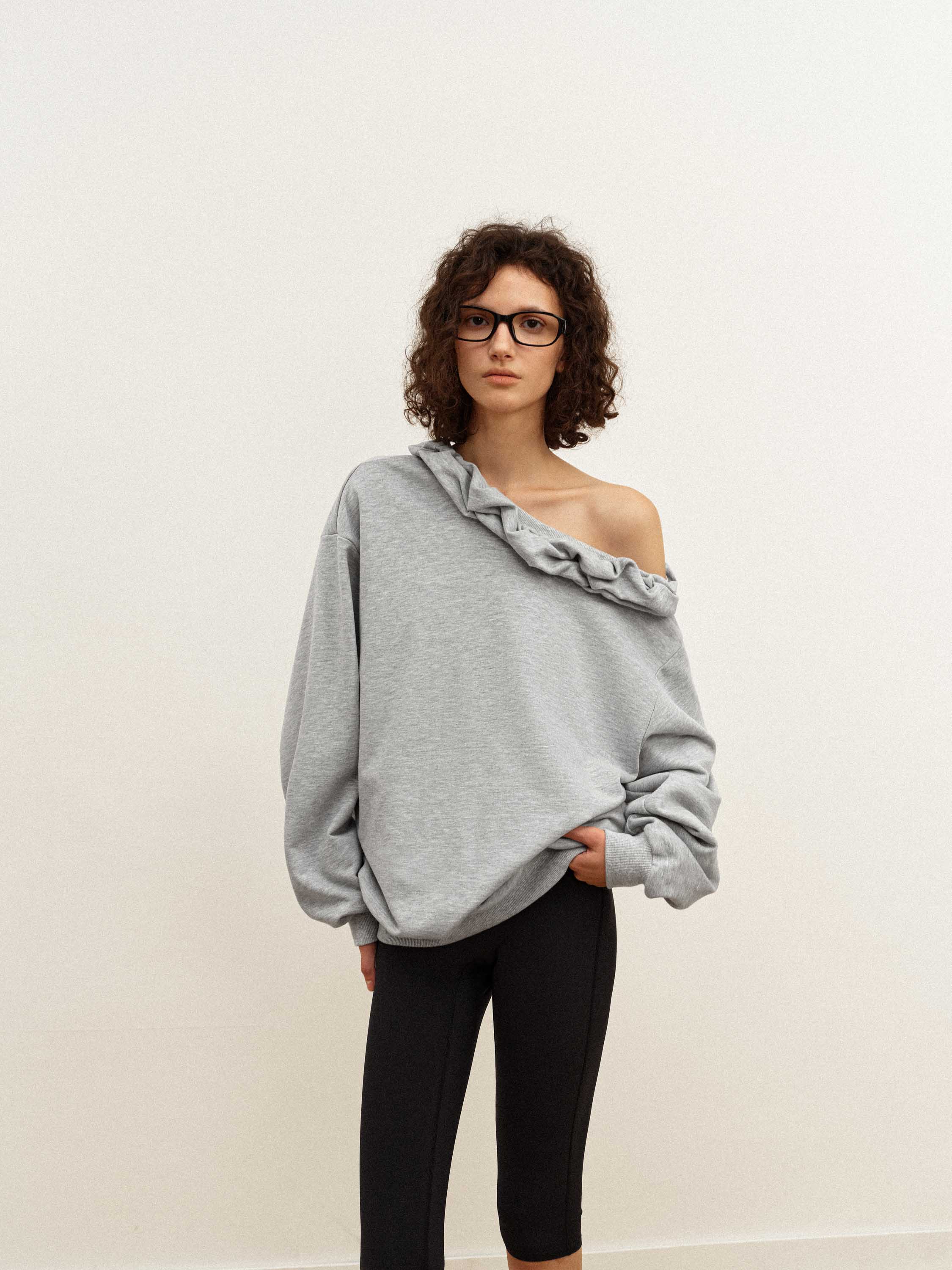 Off-Shoulder Ruffle Sweatshirt