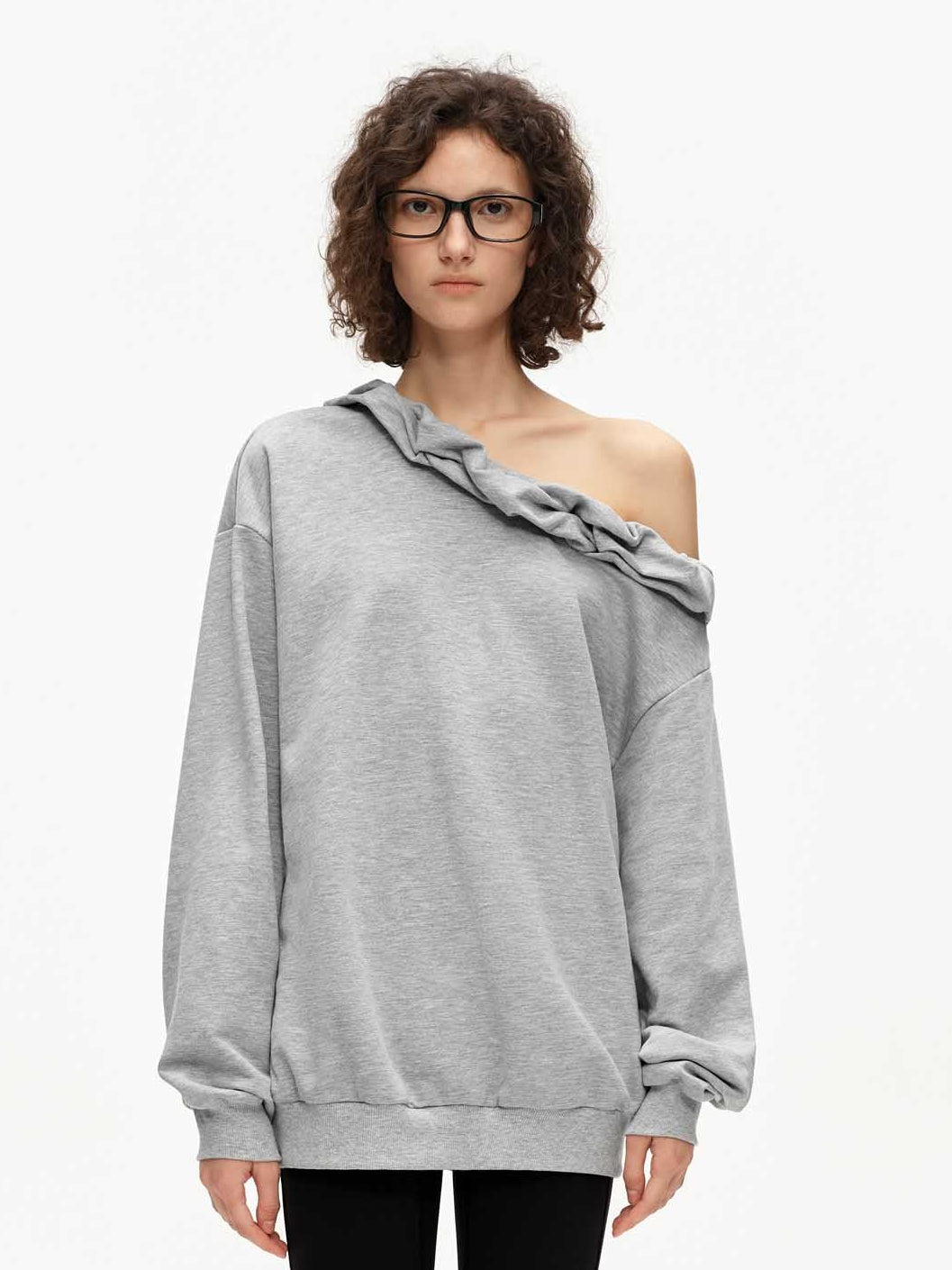 Off-Shoulder Ruffle Sweatshirt