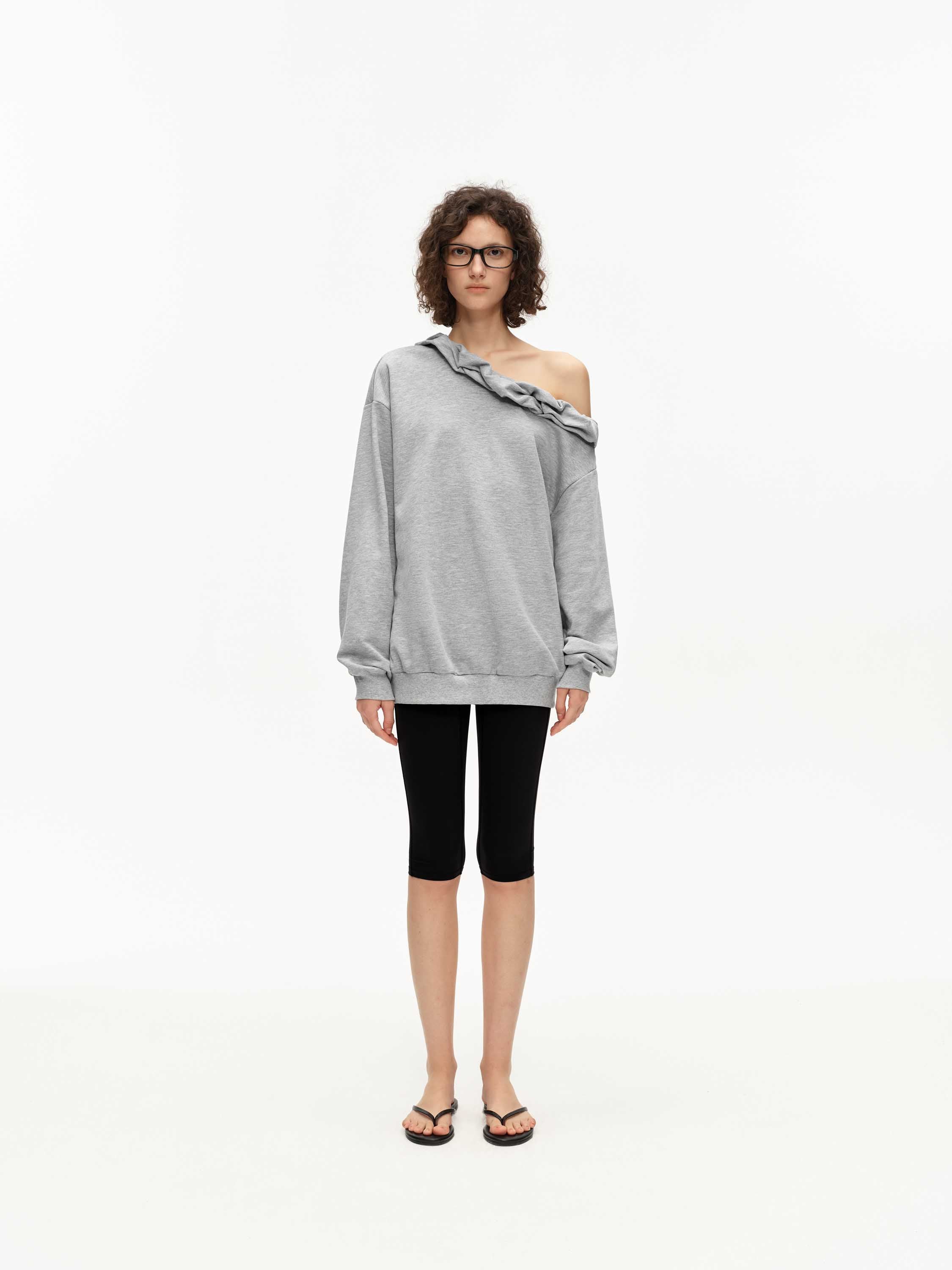 Off-Shoulder Ruffle Sweatshirt