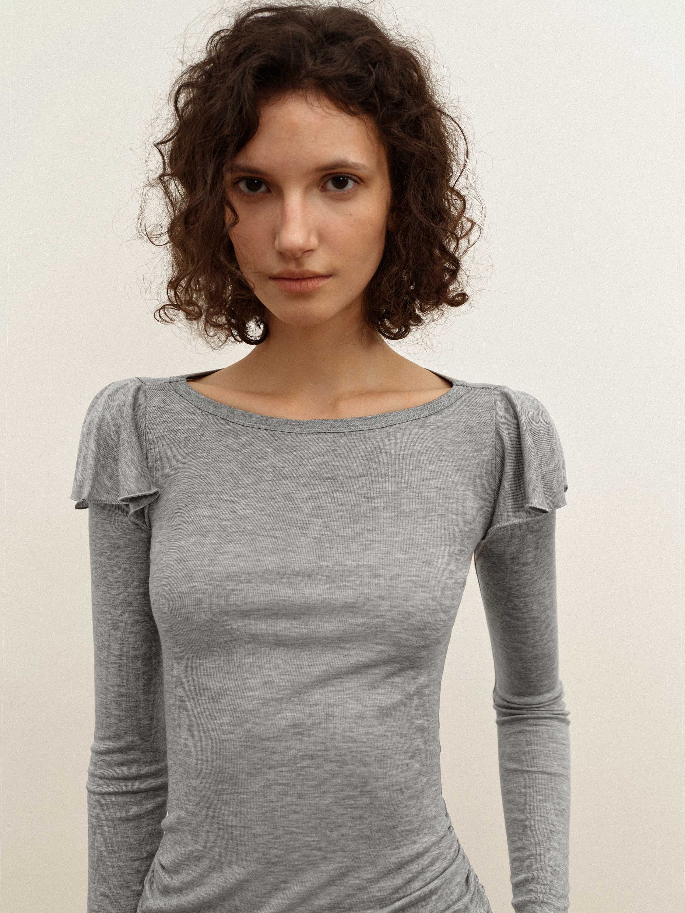 Silk-Blend Flutter Sleeve Top