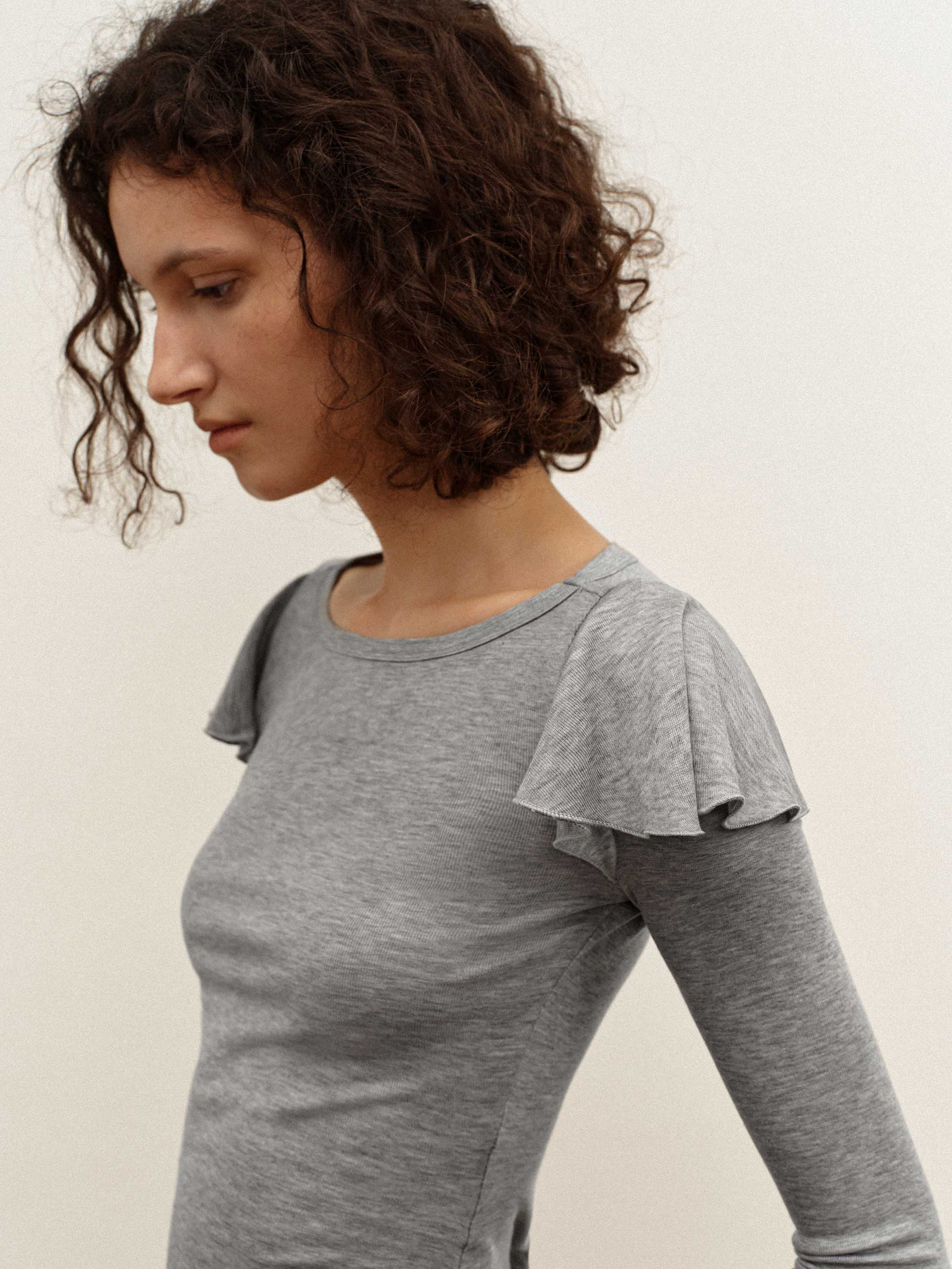 Silk-Blend Flutter Sleeve Top