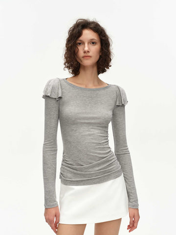 Silk-Blend Flutter Sleeve Top