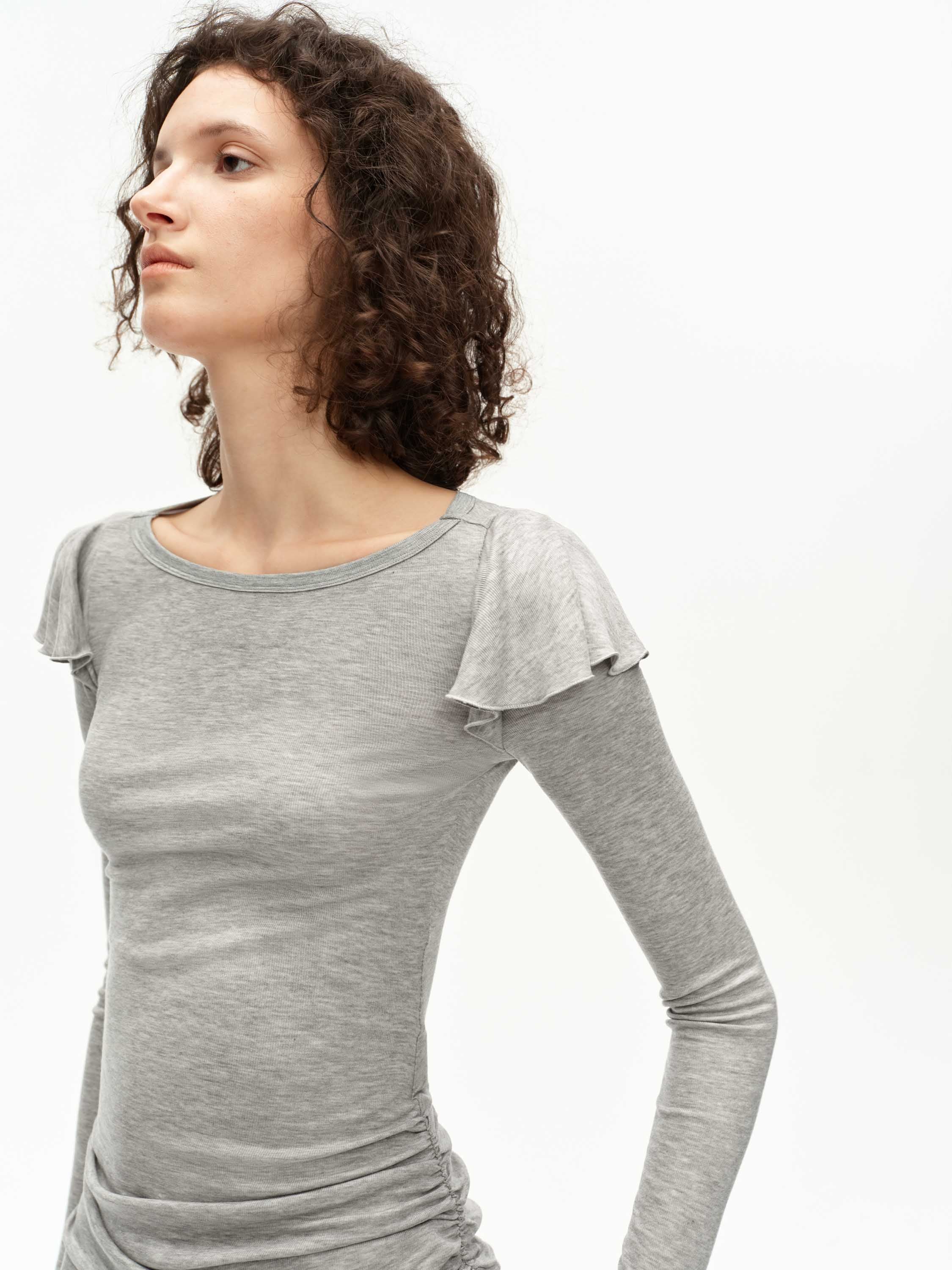 Silk-Blend Flutter Sleeve Top