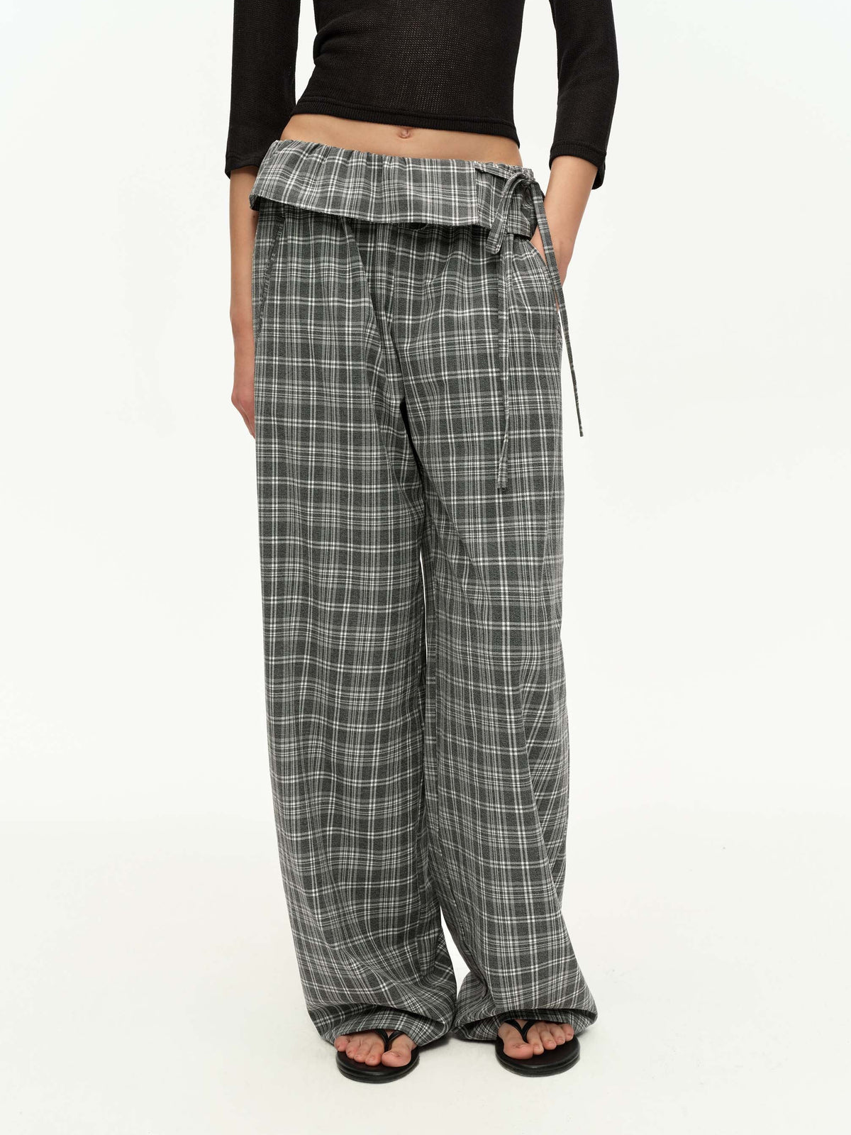 Checked Fold-Waist Trousers