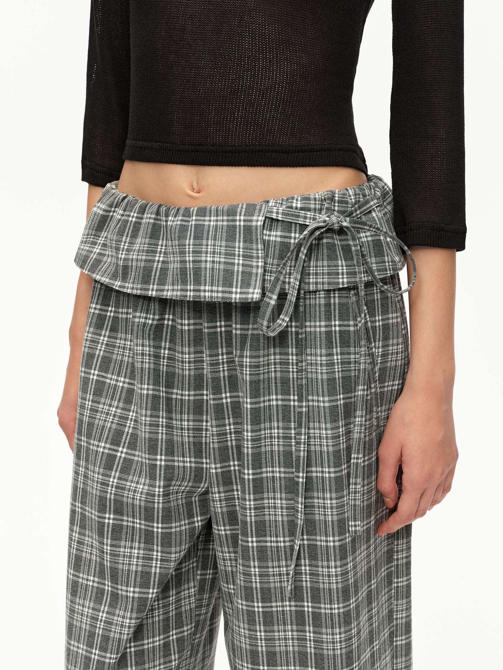 Checked Fold-Waist Trousers