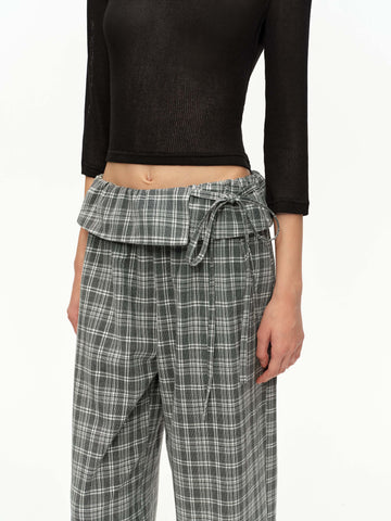 Checked Fold-Waist Trousers