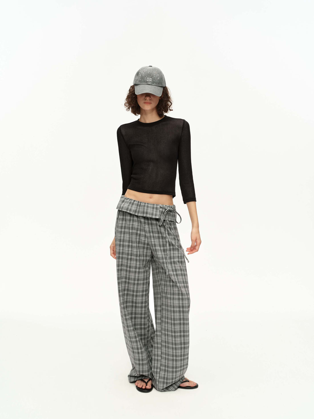 Checked Fold-Waist Trousers