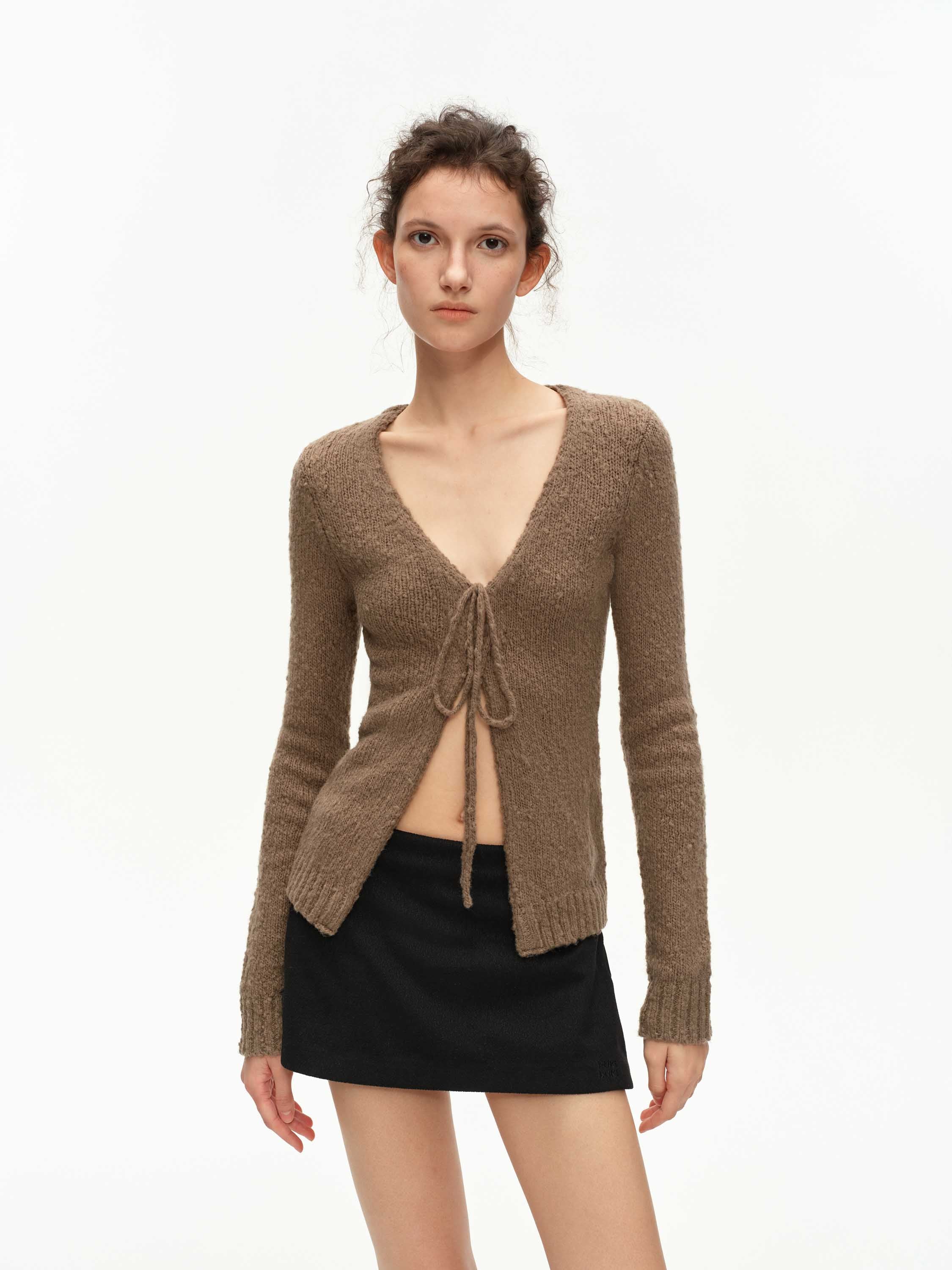 Wool-Blend Bow-Tie Cardigan