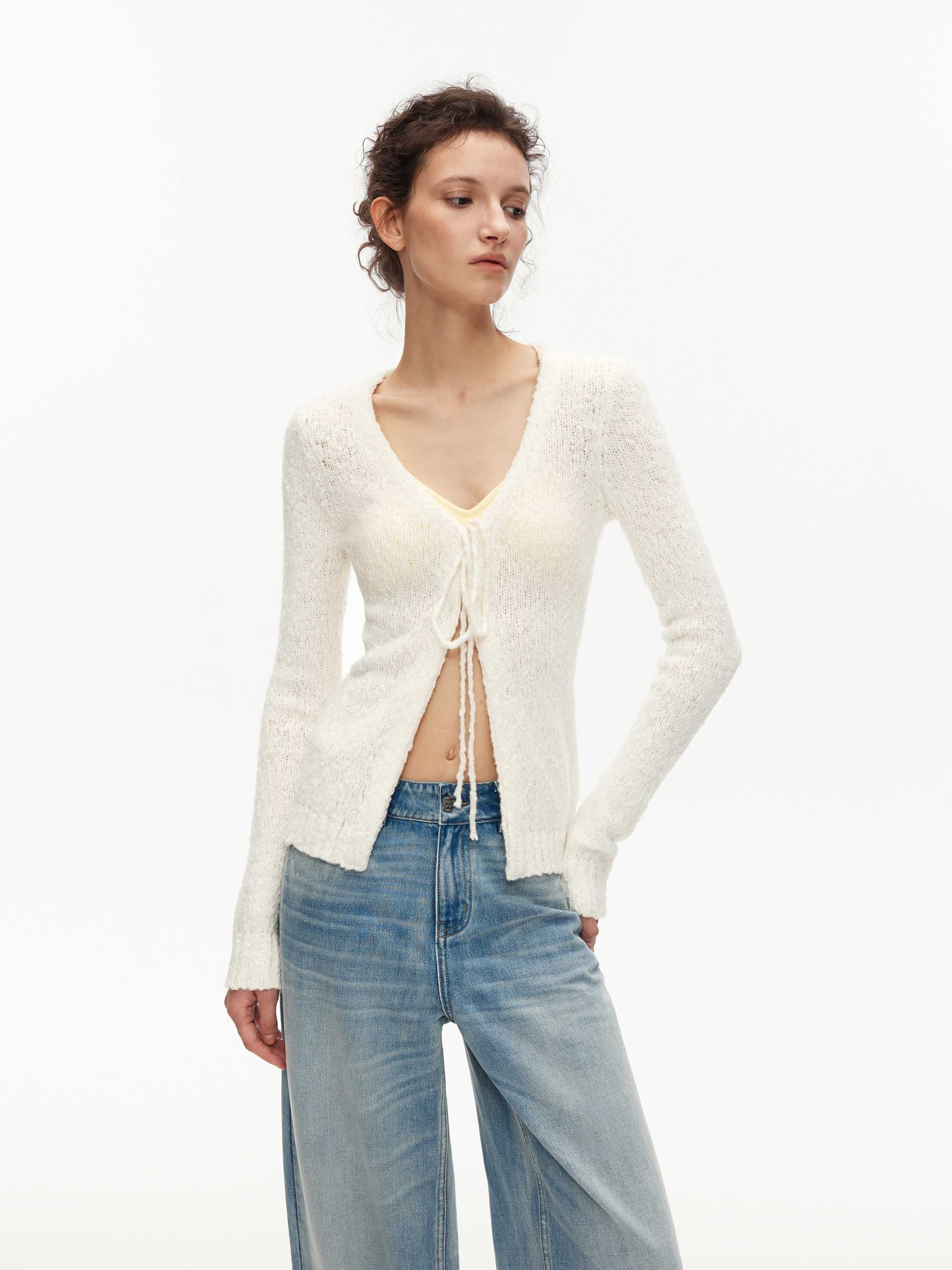 Wool-Blend Bow-Tie Cardigan