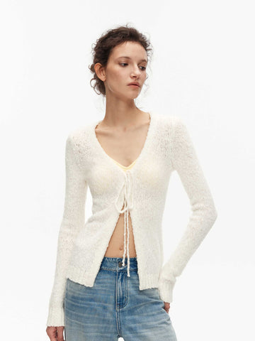 Wool-Blend Bow-Tie Cardigan