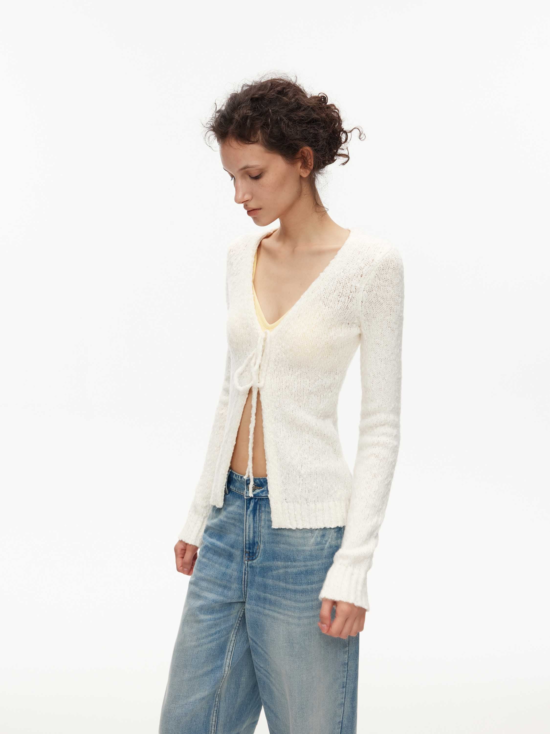 Wool-Blend Bow-Tie Cardigan