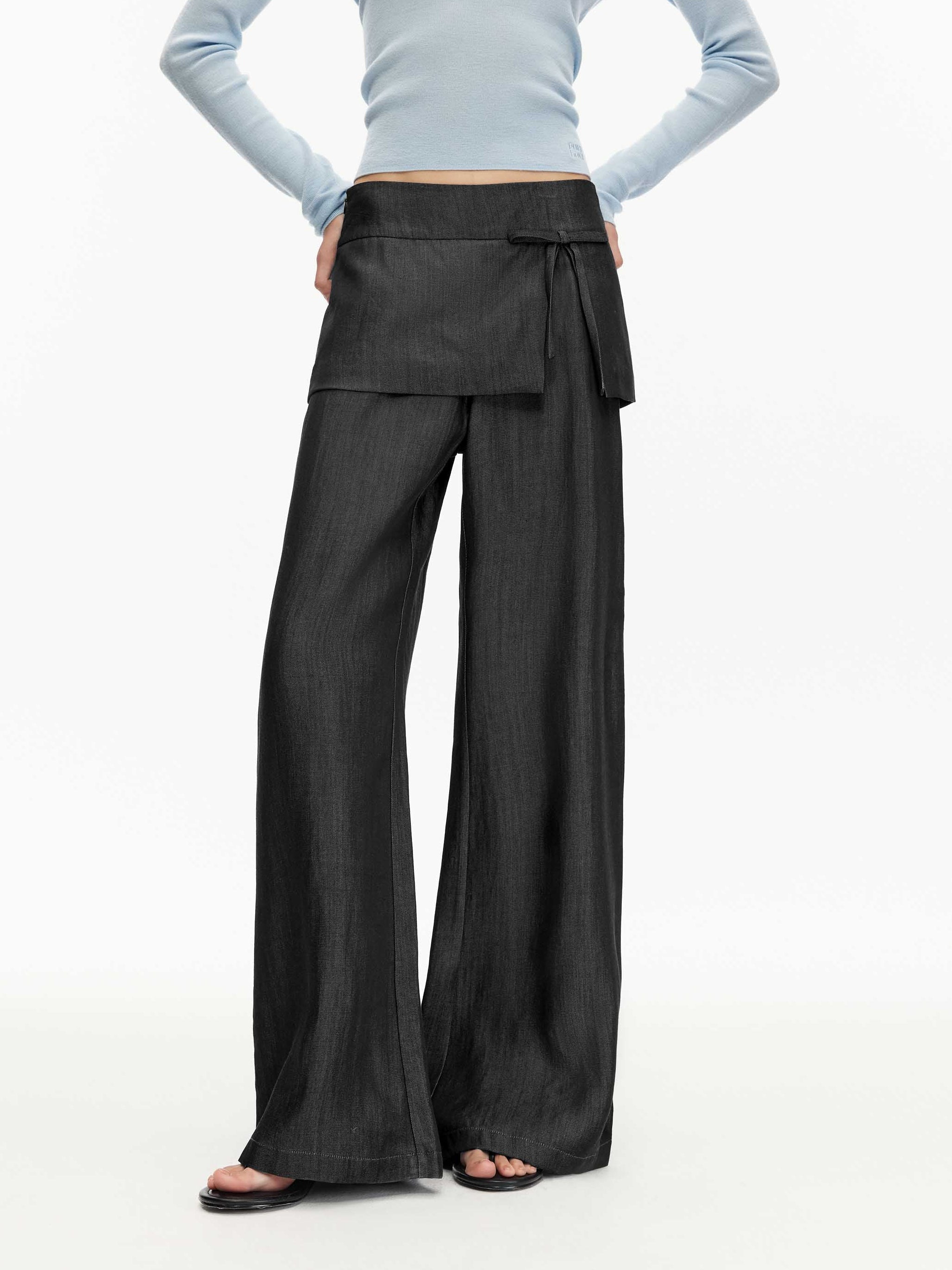 Bow-Detail Layered Split Pants