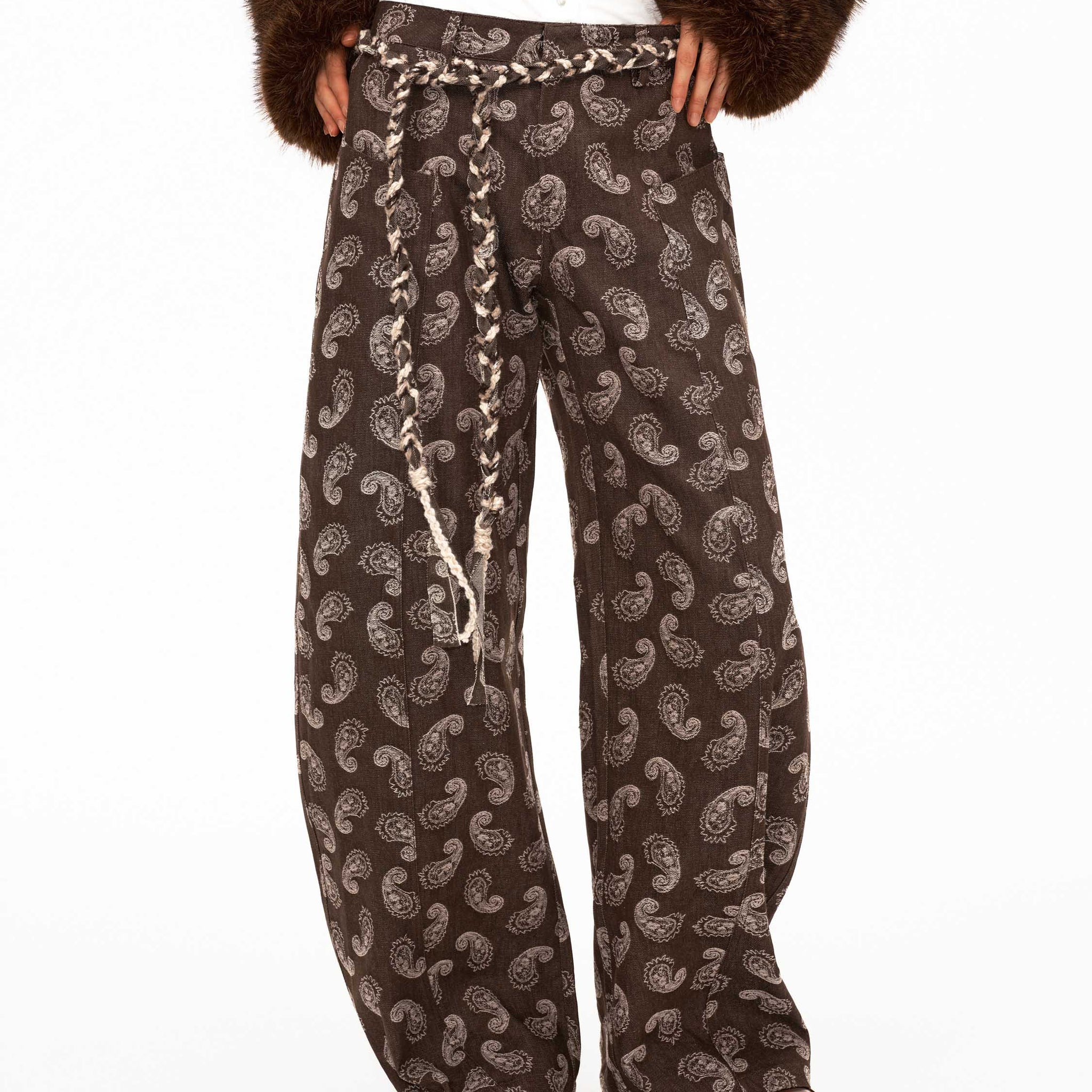 Brown Paisley Print Wide-Leg Pants