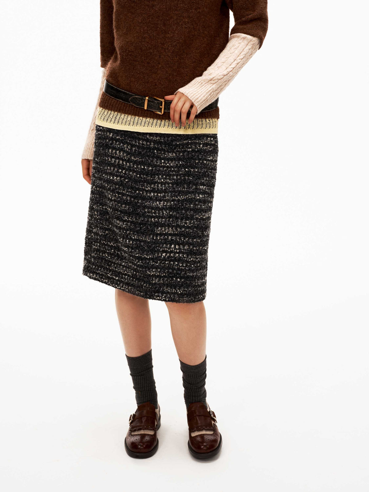 Wool Blend Tweed Midi Skirt