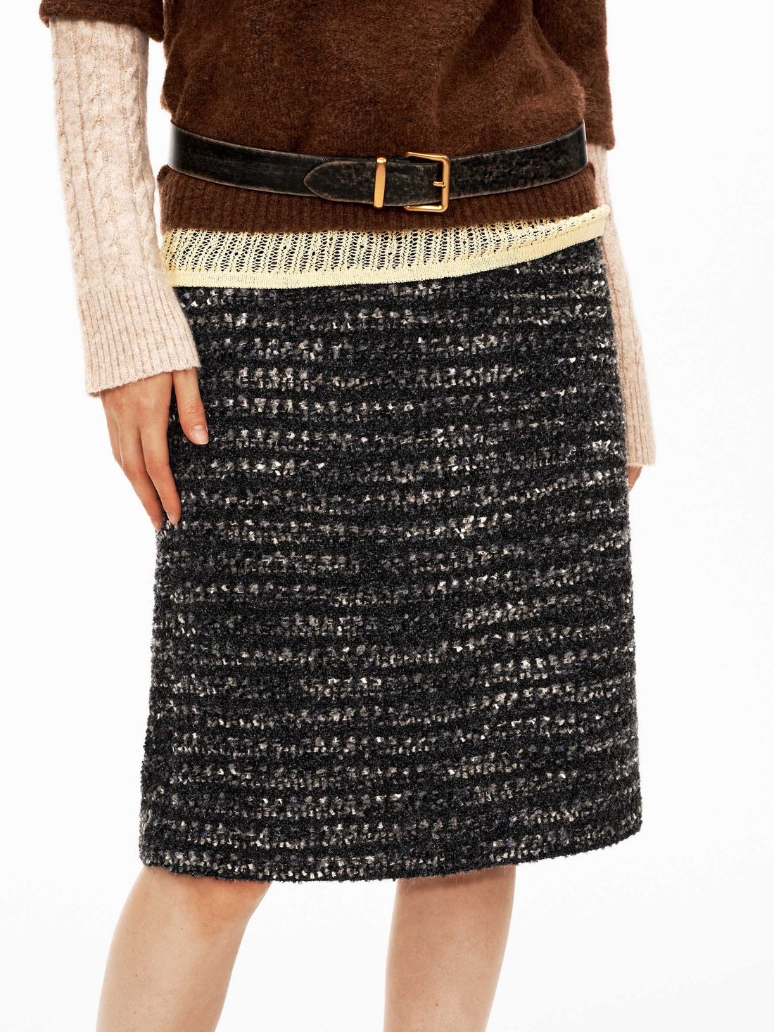 Wool Blend Tweed Midi Skirt