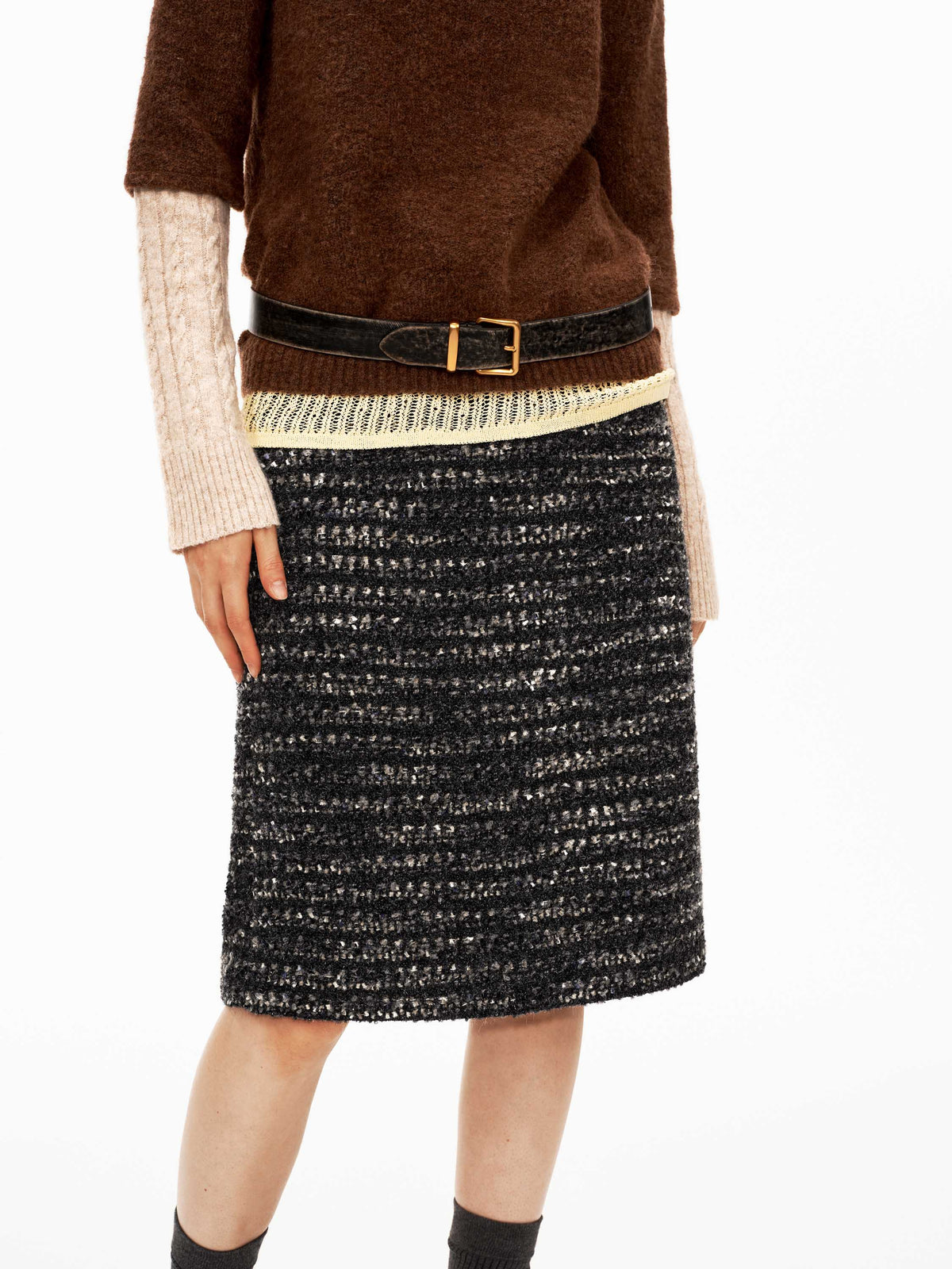 Wool Blend Tweed Midi Skirt