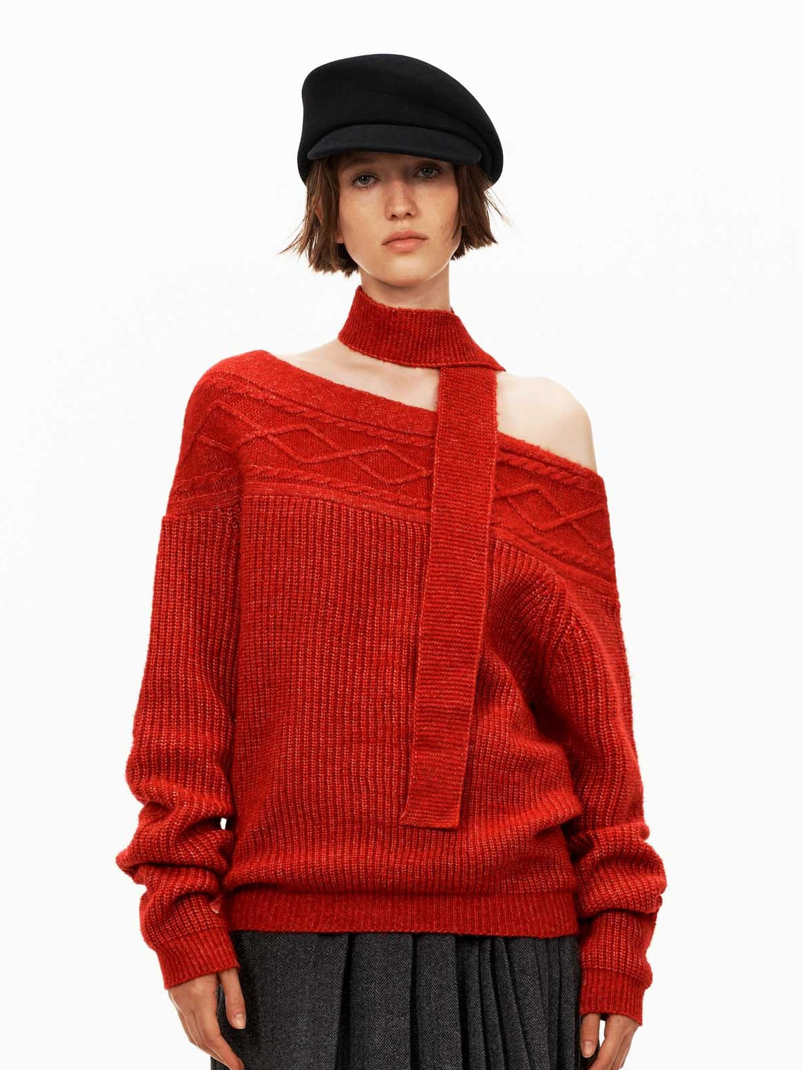 Wool Cable Knit Scarf Sweater