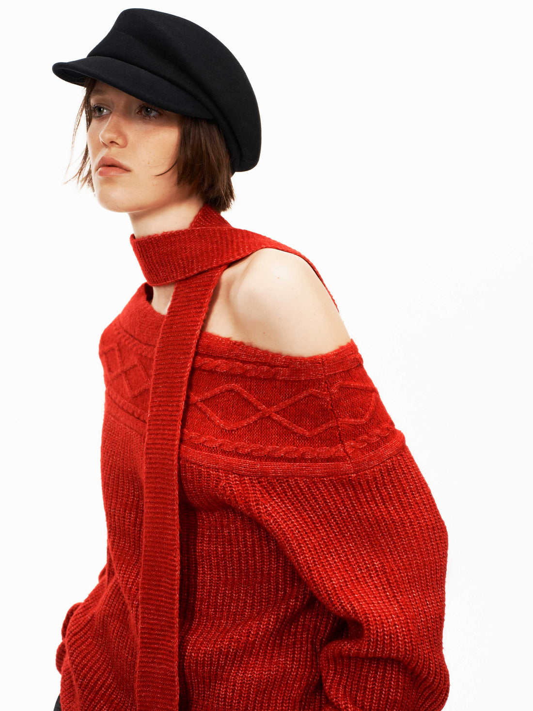 Wool Cable Knit Scarf Sweater