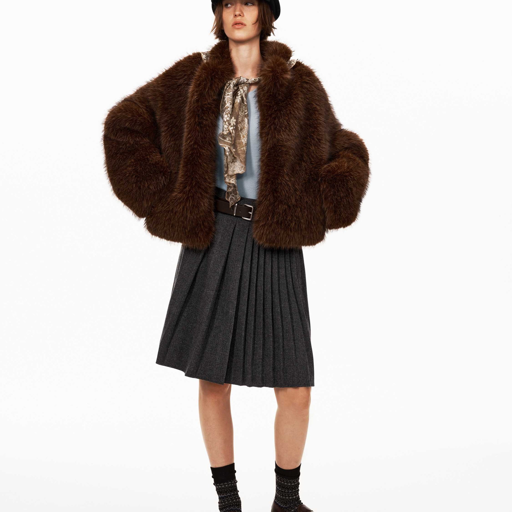 Mandarin Collar Faux Fur Jacket