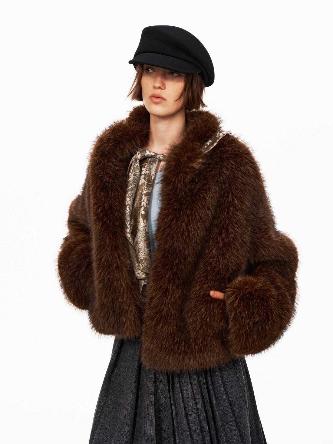 Mandarin Collar Faux Fur Jacket