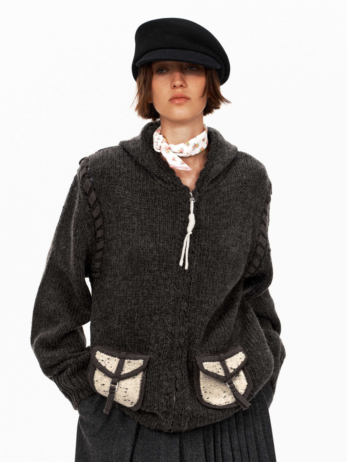Contrast Pocket Knit Hoodie