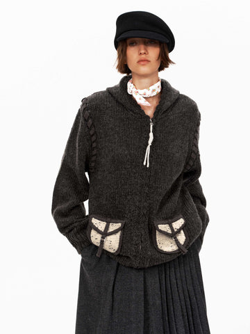 Contrast Pocket Knit Hoodie