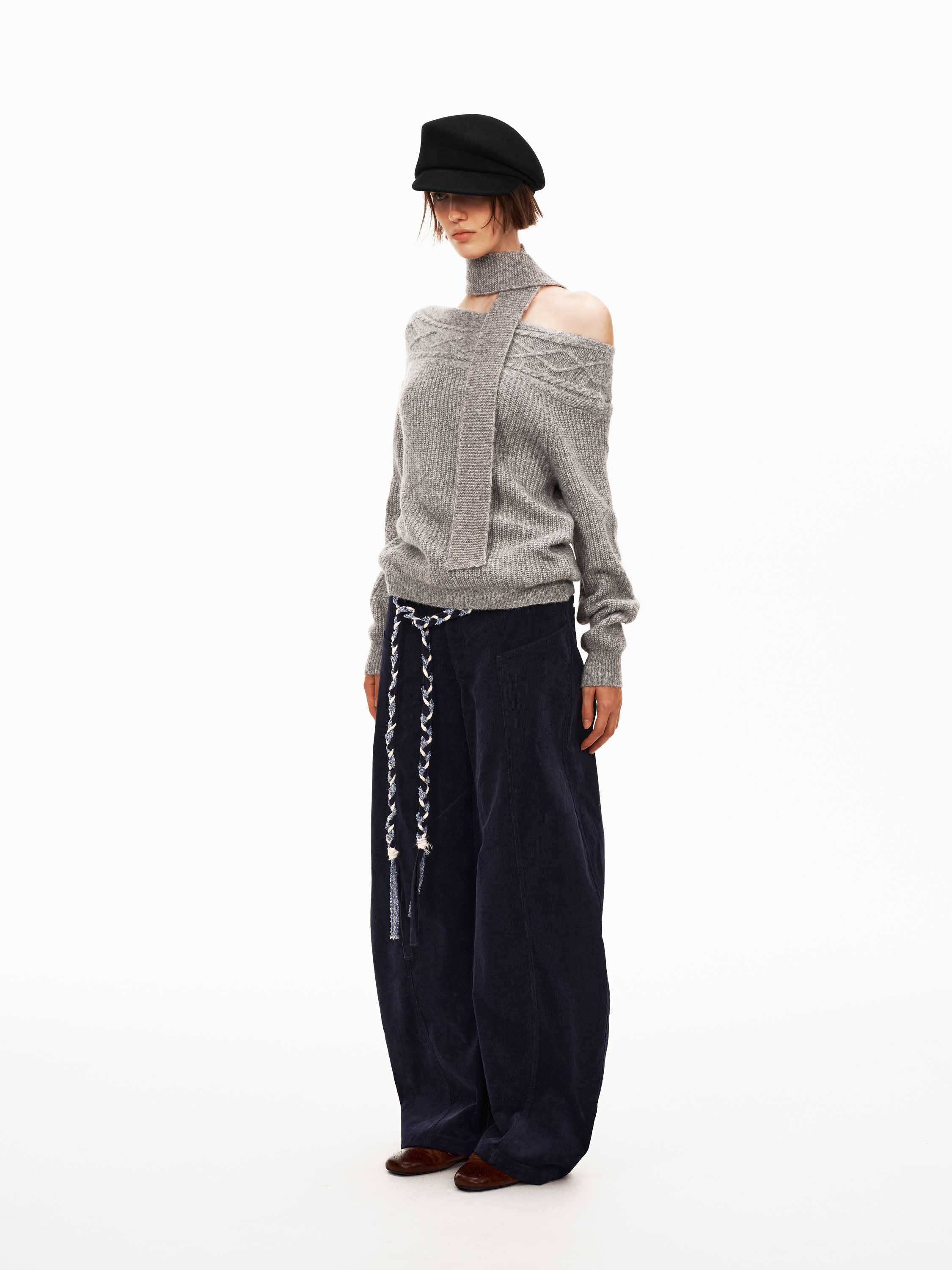 Asymmetrical Cowl-Neck Sweater