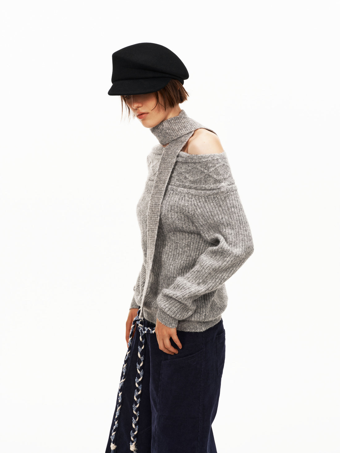 Wool Cable Knit Scarf Sweater