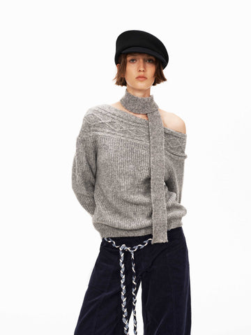 Wool Cable Knit Scarf Sweater