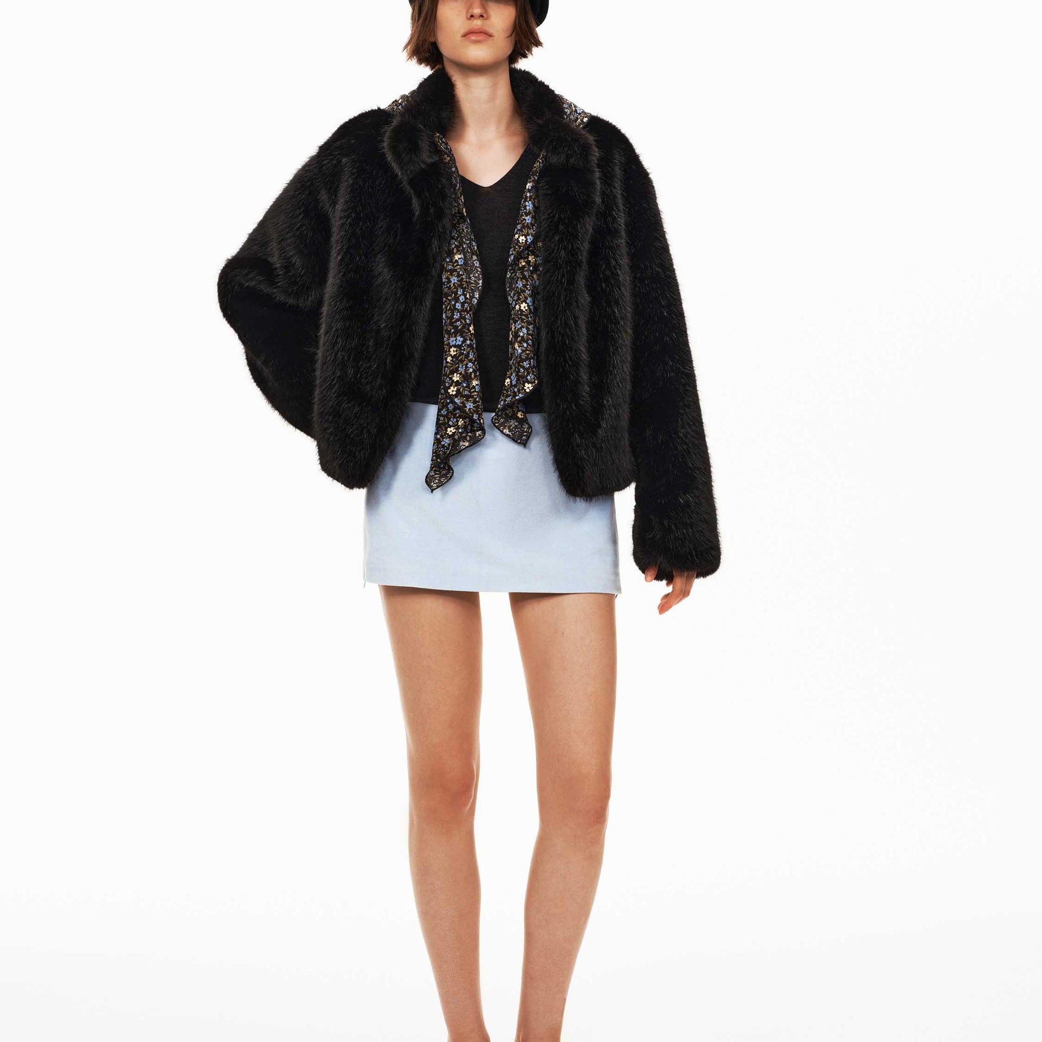 Mandarin Collar Faux Fur Jacket