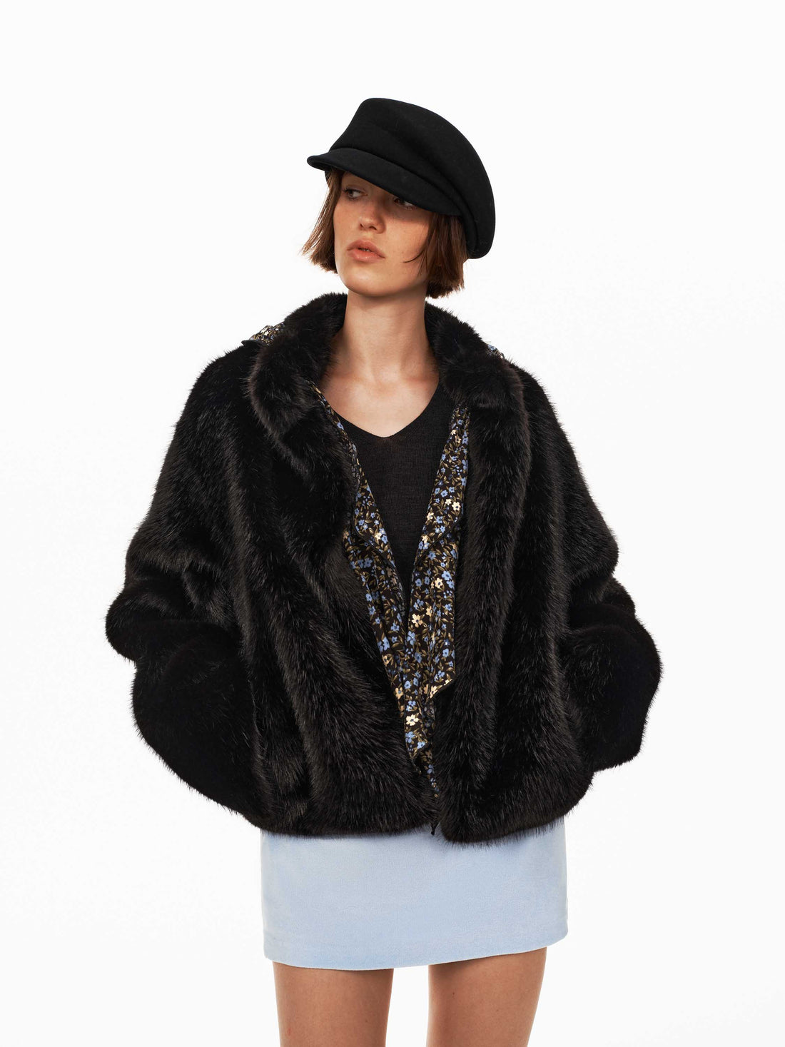 Mandarin Collar Faux Fur Jacket