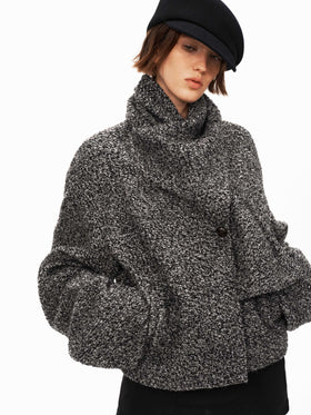 Wool Blend Scarf-Collar Short Coat
