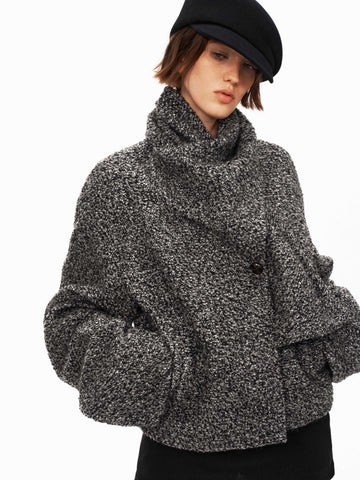 Wool Blend Scarf-Collar Short Coat