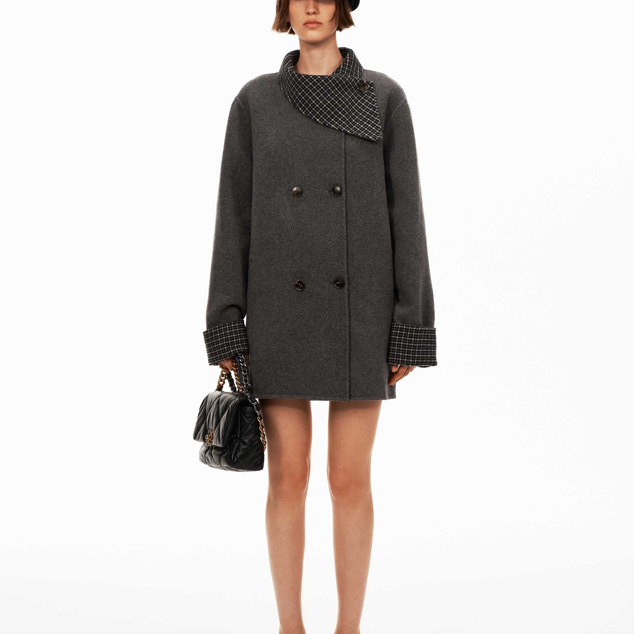 Wool Blend Scarf-Collar Coat