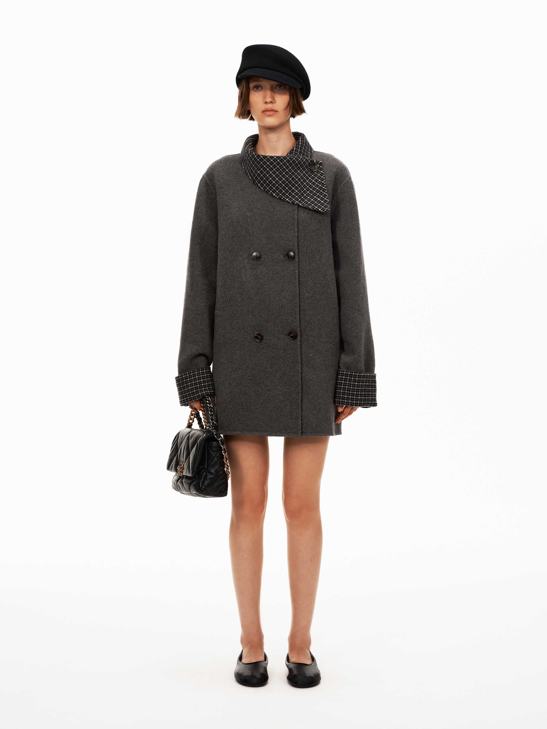 Wool Blend Scarf-Collar Coat