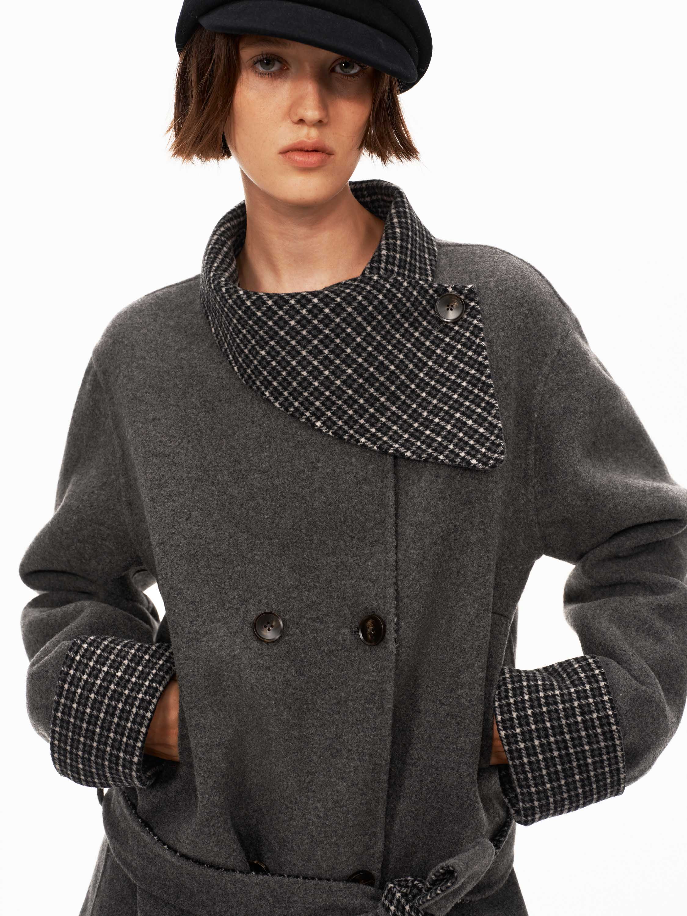 Wool Blend Scarf-Collar Coat