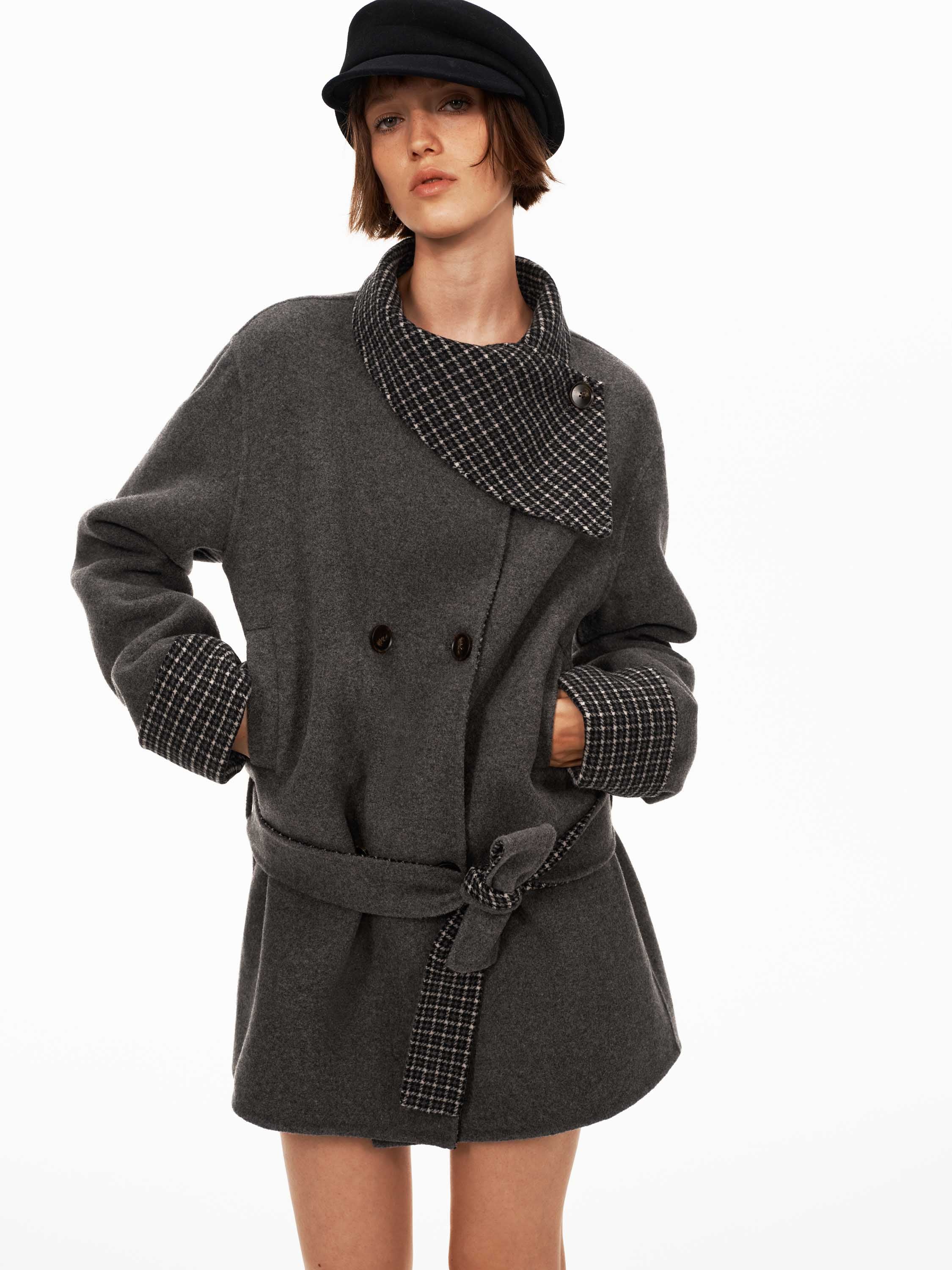 Wool Blend Scarf-Collar Coat
