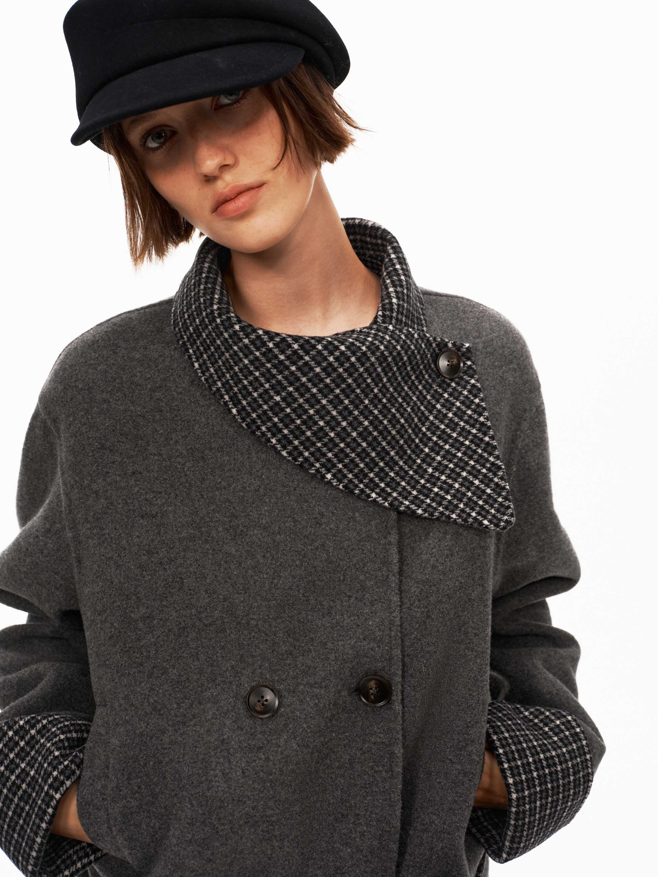 Wool Blend Scarf-Collar Coat