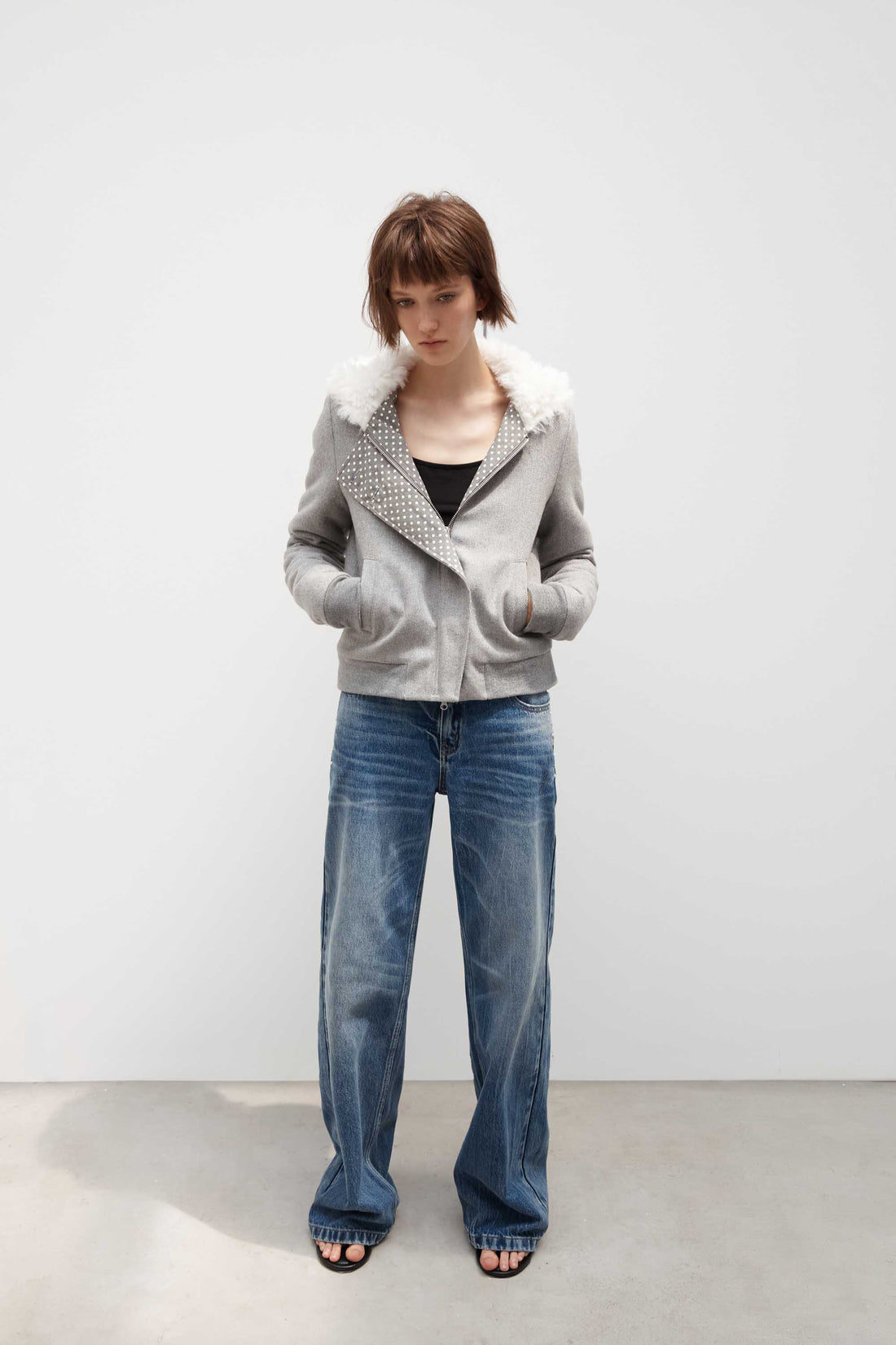 Wool Blend Polka-Dot Hoodie Jacket