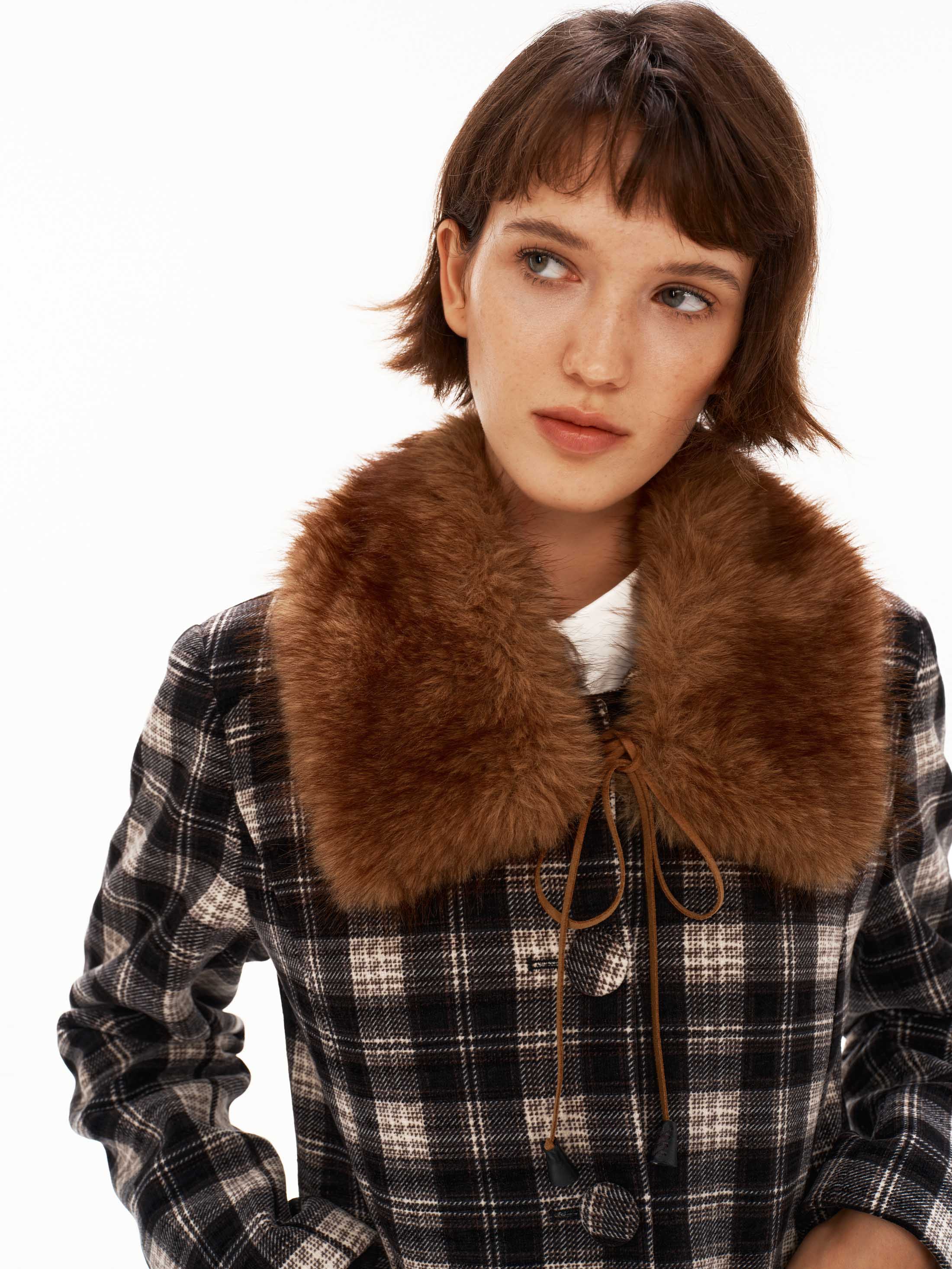 Check Tweed Set with Faux Fur Collar Set